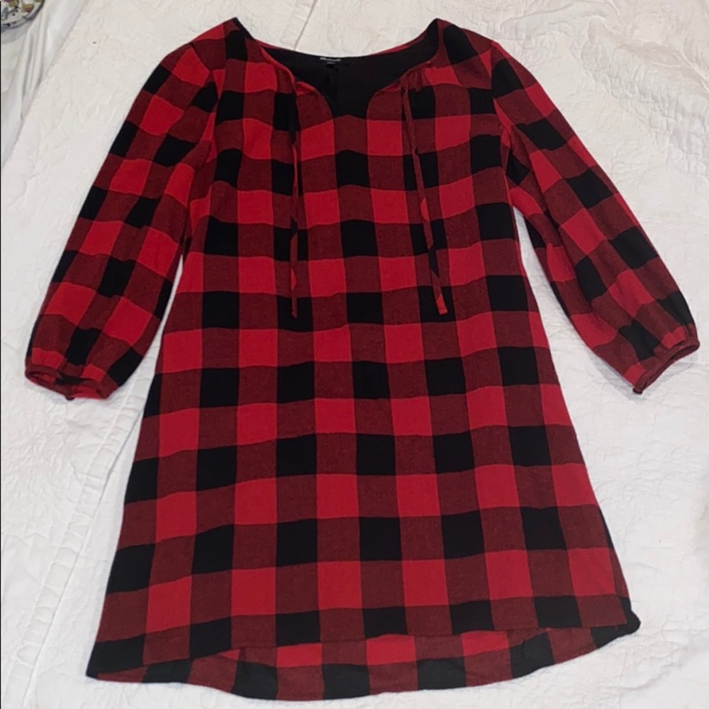Black and Red Checkered Long Sleeve Madewell Dress